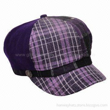 Girl's Winter Patch Work Fashion Newsboy Cap with Metal Flower